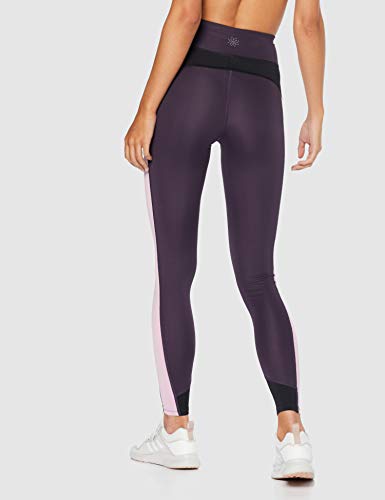 Marca Amazon - AURIQUE Mallas de Deporte Combinadas con Tiro Alto Mujer, Morado (Nightshade/Black/Mauve Mist), 38, Label:S