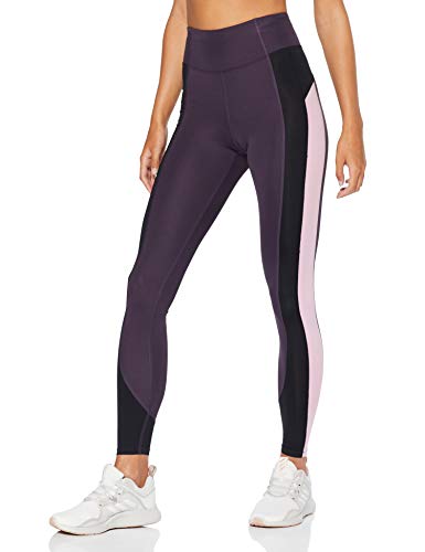 Marca Amazon - AURIQUE Mallas de Deporte Combinadas con Tiro Alto Mujer, Morado (Nightshade/Black/Mauve Mist), 38, Label:S