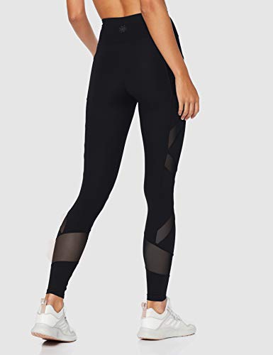 Marca Amazon - AURIQUE Mallas de Deporte con Panel de Rejilla Mujer, Negro (Black), 38, Label:S