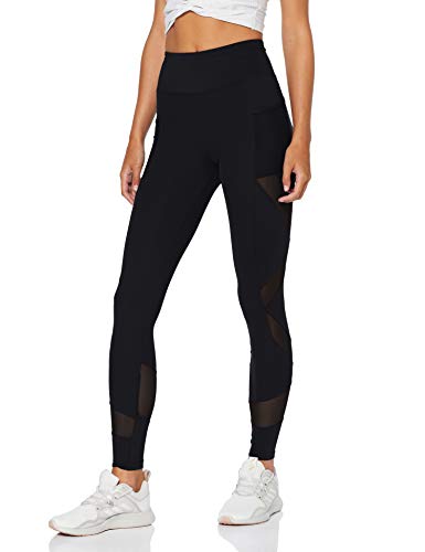 Marca Amazon - AURIQUE Mallas de Deporte con Panel de Rejilla Mujer, Negro (Black), 38, Label:S