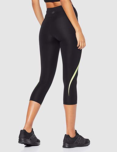 Marca Amazon - AURIQUE Mallas de Deporte Cortas Mujer, Negro (Black/Lime), 42, Label:L