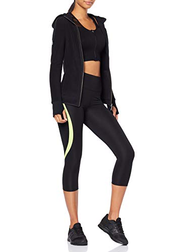 Marca Amazon - AURIQUE Mallas de Deporte Cortas Mujer, Negro (Black/Lime), 42, Label:L