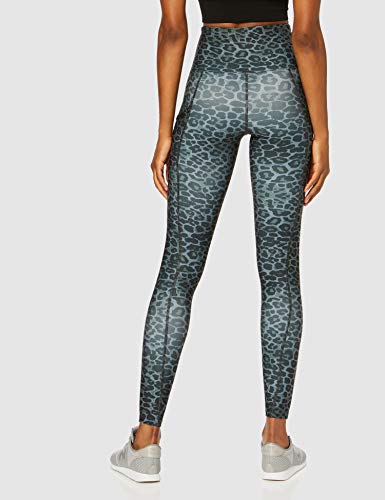 Marca Amazon - AURIQUE Mallas de Deporte Estampadas con Tiro Alto Mujer, Gris (Animal Print), 38, Label:S