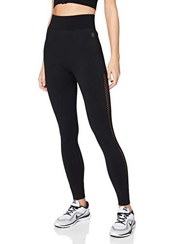 Marca Amazon - AURIQUE Mallas de Deporte sin Costuras de Tiro Alto Mujer, Negro (Black), 40, Label:M