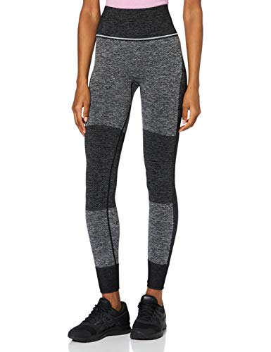 Marca Amazon - AURIQUE Mallas de Deporte sin Costuras de Tiro Alto Mujer, Negro (Black), 42, Label:L