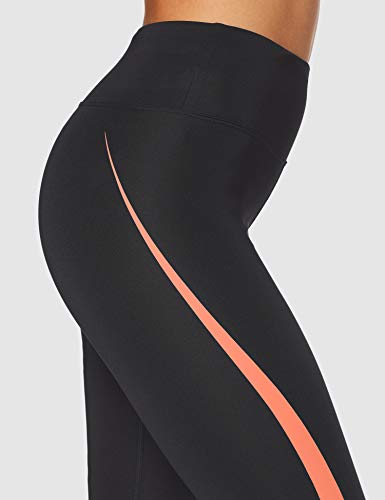 Marca Amazon - AURIQUE Mallas de Deporte Tiro Alto Mujer, Negro (Black/Geranium), 36, Label:XS