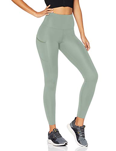 Marca Amazon - AURIQUE Mallas para Correr con Tiro Alto Mujer, Verde (Hedge Green), 42, Label:L