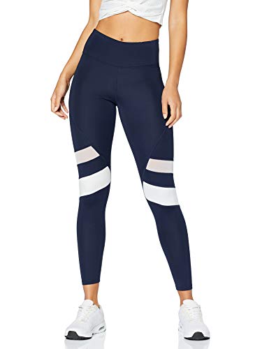 Marca Amazon - AURIQUE Mallas para Correr por el Tobillo de Tiro Alto Mujer, Azul (Navy/White), 38, Label:S