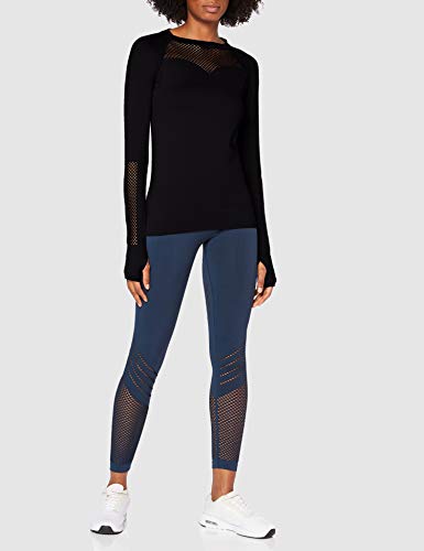 Marca Amazon - AURIQUE Top de Rejilla sin Costuras con Manga Larga Mujer, Negro (Black), 42, Label:L Marca Amazon - AURIQUE Top de Rejilla sin Costuras con Manga Larga Mujer, Negro (Black), 42, Label:L
