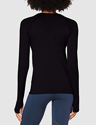 Marca Amazon - AURIQUE Top de Rejilla sin Costuras con Manga Larga Mujer, Negro (Black), 42, Label:L