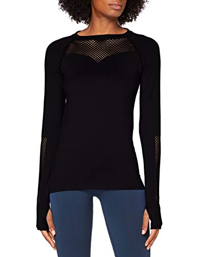 Marca Amazon - AURIQUE Top de Rejilla sin Costuras con Manga Larga Mujer, Negro (Black), 42, Label:L Marca Amazon - AURIQUE Top de Rejilla sin Costuras con Manga Larga Mujer, Negro (Black), 42, Label:L