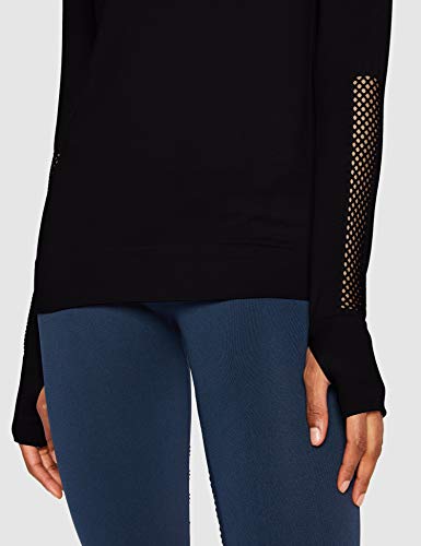Marca Amazon - AURIQUE Top de Rejilla sin Costuras con Manga Larga Mujer, Negro (Black), 42, Label:L Marca Amazon - AURIQUE Top de Rejilla sin Costuras con Manga Larga Mujer, Negro (Black), 42, Label:L