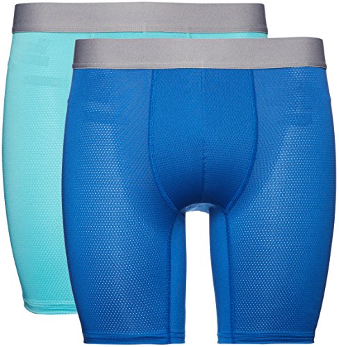 Marca Amazon - find. Bóxer Largos de Deporte para Hombre, Pack de 2, Azul (Turquoise/Worker Blue), L, Label: L