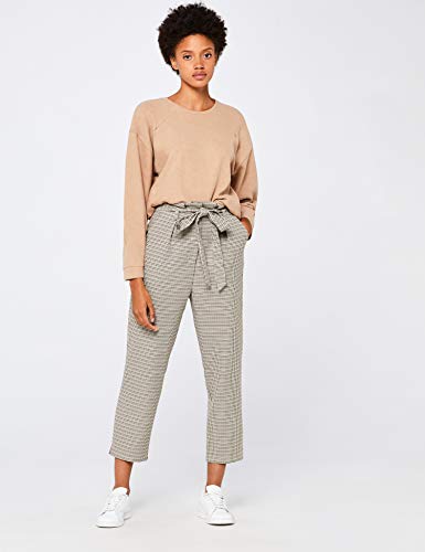 Marca Amazon - find. Check Paperbag Waist, Pantalón de Cuadros con Cintura de Fuelle Mujer, Marrón (Brown/Beige Check), 38, Label: S