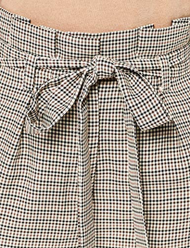 Marca Amazon - find. Check Paperbag Waist, Pantalón de Cuadros con Cintura de Fuelle Mujer, Marrón (Brown/Beige Check), 38, Label: S