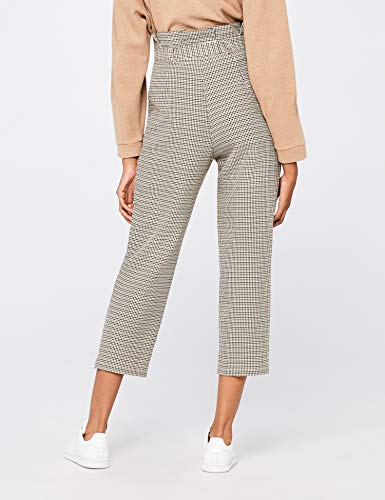 Marca Amazon - find. Check Paperbag Waist, Pantalón de Cuadros con Cintura de Fuelle Mujer, Marrón (Brown/Beige Check), 38, Label: S