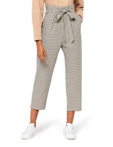 Marca Amazon - find. Check Paperbag Waist, Pantalón de Cuadros con Cintura de Fuelle Mujer, Marrón (Brown/Beige Check), 38, Label: S