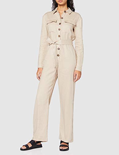 Marca Amazon - find. Mono de Lino Casual con Manga Larga Mujer, Beige (Natural), 48, Label: 3XL Marca Amazon - find. Mono de Lino Casual con Manga Larga Mujer, Beige (Natural), 48, Label: 3XL
