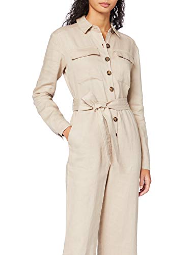 Marca Amazon - find. Mono de Lino Casual con Manga Larga Mujer, Beige (Natural), 48, Label: 3XL