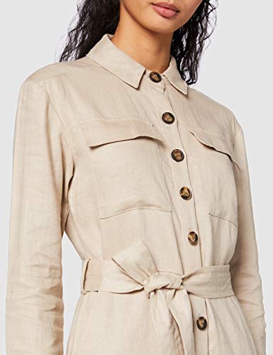 Marca Amazon - find. Mono de Lino Casual con Manga Larga Mujer, Beige (Natural), 48, Label: 3XL Marca Amazon - find. Mono de Lino Casual con Manga Larga Mujer, Beige (Natural), 48, Label: 3XL