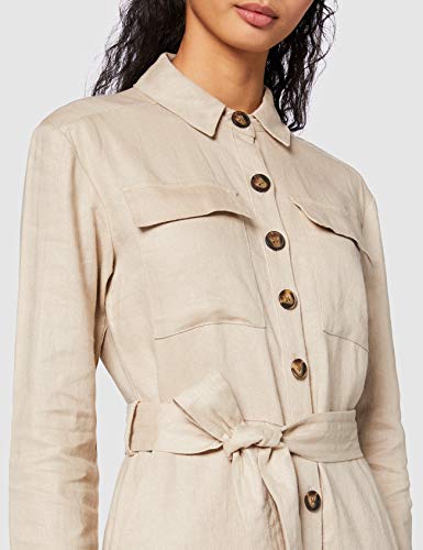 Marca Amazon - find. Mono de Lino Casual con Manga Larga Mujer, Beige (Natural), 48, Label: 3XL