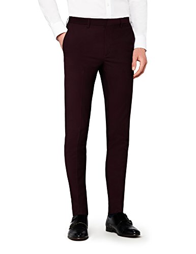 Marca Amazon - find. Pantalón de Traje Ajustado Hombre, Rojo (Burgundy), 34W / 31L, Label: 34W / 31L