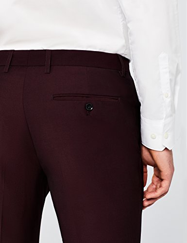 Marca Amazon - find. Pantalón de Traje Ajustado Hombre, Rojo (Burgundy), 34W / 31L, Label: 34W / 31L