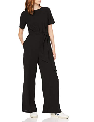 Marca Amazon - find. Short Sleeve Tie Waist Mono Mujer, Negro (Black), 48, Label: 3XL Marca Amazon - find. Short Sleeve Tie Waist Mono Mujer, Negro (Black), 48, Label: 3XL