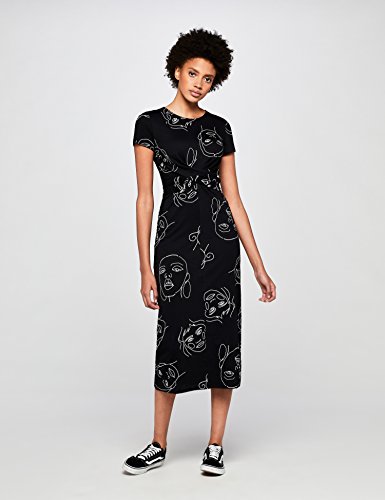 Marca Amazon - find. Vestido Estampado con Cinturón Anudado Mujer, Negro (Black), 40, Label: M