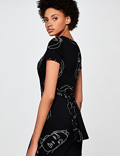 Marca Amazon - find. Vestido Estampado con Cinturón Anudado Mujer, Negro (Black), 40, Label: M