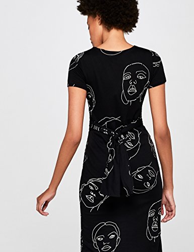 Marca Amazon - find. Vestido Estampado con Cinturón Anudado Mujer, Negro (Black), 40, Label: M