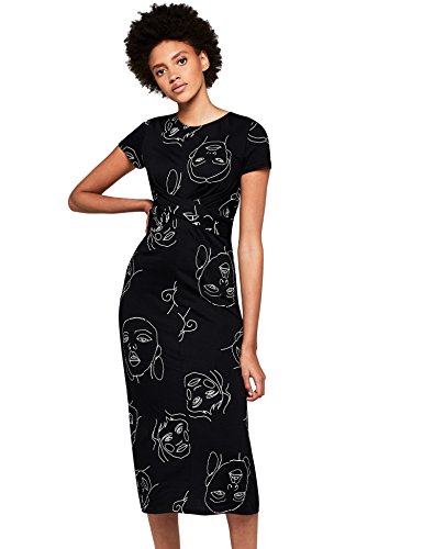 Marca Amazon - find. Vestido Estampado con Cinturón Anudado Mujer, Negro (Black), 40, Label: M