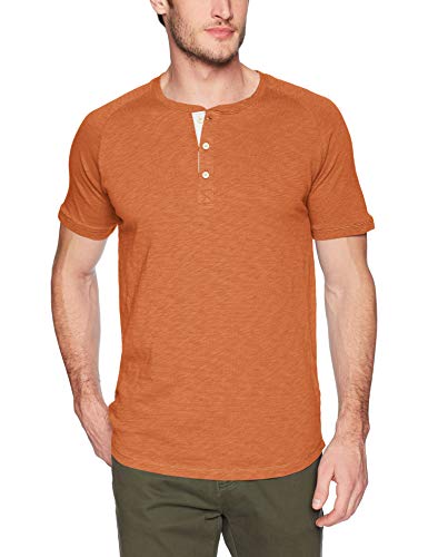 Marca Amazon - Goodthreads – Camiseta estilo Henley de algodón flameado de manga corta, ligera para hombre, Naranja (Rust), US M (EU M)