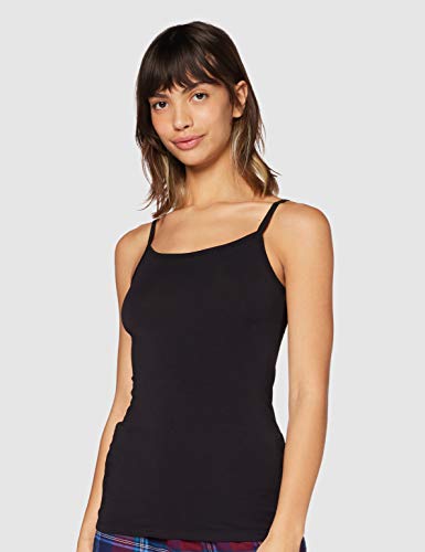 Marca Amazon - IRIS & LILLY Camiseta de Tirantes Body Natural para Mujer, Pack de 2, 2 x Negro, M, Label: M