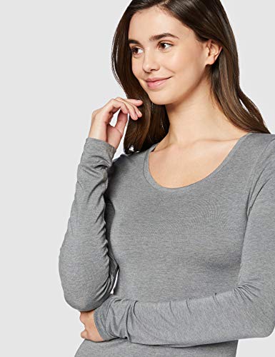 Marca Amazon - IRIS & LILLY Camiseta Interior Térmica Ligera de Manga Larga para Mujer, Gris (Grey Melange), S, Label: S