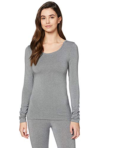 Marca Amazon - IRIS & LILLY Camiseta Interior Térmica Ligera de Manga Larga para Mujer, Gris (Grey Melange), S, Label: S