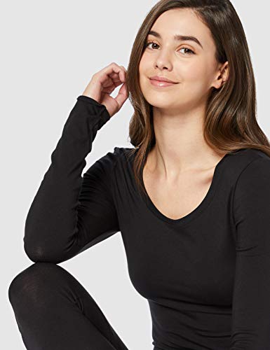 Marca Amazon - IRIS & LILLY Camiseta Interior Térmica Ligera de Manga Larga para Mujer, Negro (Black), L, Label: L