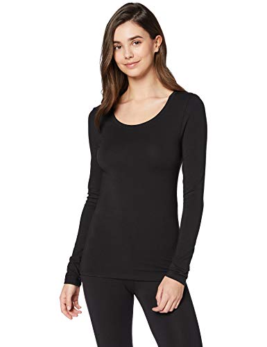 Marca Amazon - IRIS & LILLY Camiseta Interior Térmica Ligera de Manga Larga para Mujer, Negro (Black), L, Label: L