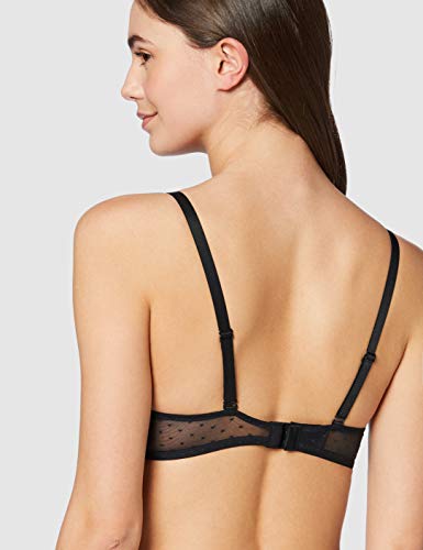 Marca Amazon - Iris & Lilly Sujetador de Tul Push Up Mujer, Negro (Black Beauty), 100A, Label: 38A