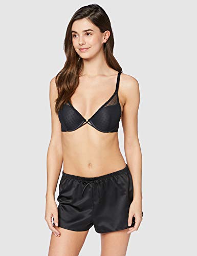 Marca Amazon - Iris & Lilly Sujetador de Tul Push Up Mujer, Negro (Black Beauty), 100A, Label: 38A