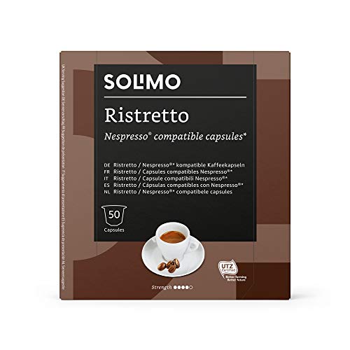 Marca Amazon - Solimo Cápsulas Ristretto, compatibles con Nespresso - 100 cápsulas (2 x 50)