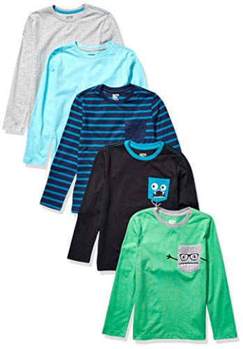 Marca Amazon - Spotted Zebra - Pack de 5 camisetas de manga larga para niño, Chompers, US M (8) (EU 128 CM)