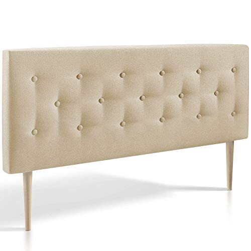 marckonfort Cabecero tapizado Oslo 150X100, capitone en Tela Beige Tostado, Grosor de 8 cm