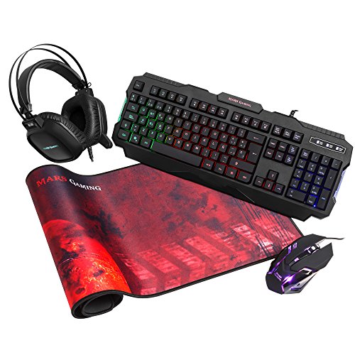 Mars Gaming, Pack RGB de Teclado, Ratón, Auriculares y Alfombrilla