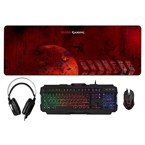 Mars Gaming, Pack RGB de Teclado, Ratón, Auriculares y Alfombrilla