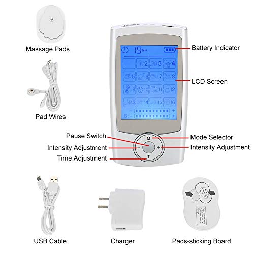 Masajeador de cuello y espalda, Dispositivo de electroestimulación,Relaje los músculos del cuerpo, alivie la fatiga muscular, puede ajustar 16 modos, adecuados para una variedad de personas.(EU)