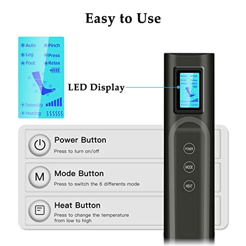 Masajeador de Piernas Masajeador de Pies Eléctrico con 6 Modos, Masaje de Compresión de 3 Intensidades, Carga USB Masaje de Piernas Inalámbrico con Función de Calentamiento para Pies y Pantorrillas