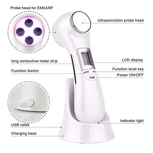 Masajeador Facial Multifuncional Radiofrecuencia y Mesoterapia, Aparato Facial Ultrasonido, 5 Modos de Fototerapia de luz LED, Antiarrugas, Anti-envejecimiento, Rejuvenecimiento Limpieza Profunda