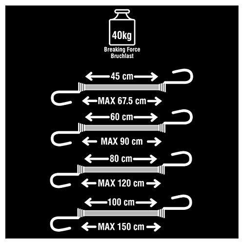 Master Lock 3043EURDAT Cuerdas elásticas con Ganchos Invertidos, óptimo para Sujetar Cargas Pequeñas,Camping,Mudanzas,Paquete de 10 Tensores, 2 x 25 cm + 2 x 45 cm + 2 x 60 cm + 2 x 80 cm + 2 x 100 cm