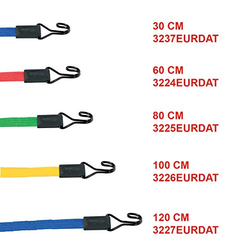 Master Lock 3227EURDAT Cuerdas elásticas Planas con Ganchos de Doble Alambre, óptimo para Sujetar Cargas Pequeñas, Camping, Mudanzas, Azul, 120 cm